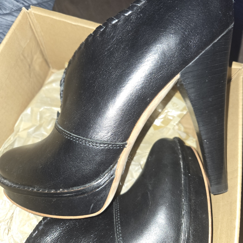 UGG Black Leather Platform Ankle Heels